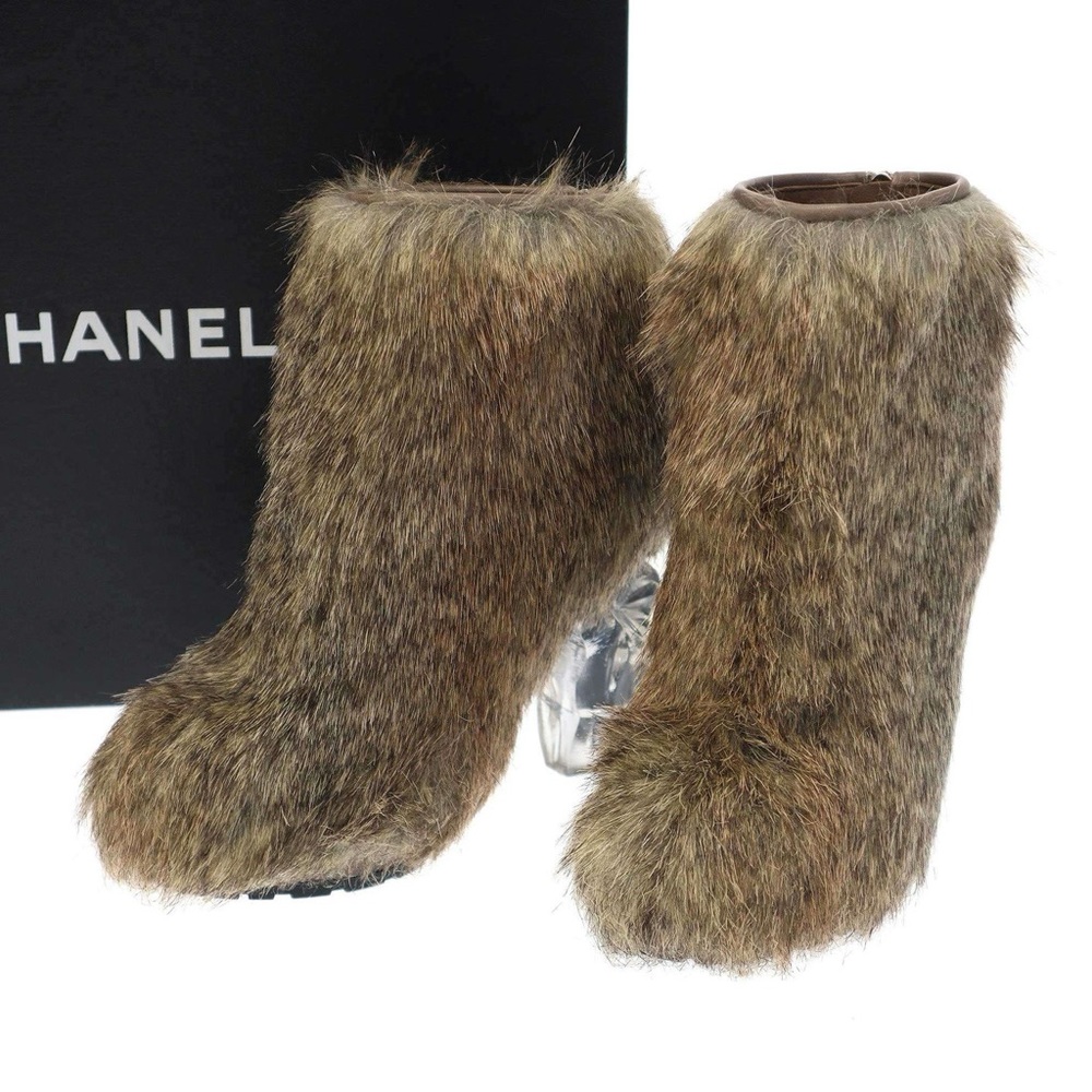 CHANEL Faux Fur 10AW Lucite Heeled Boots